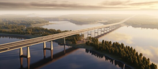 Construction of a bridge across the Oka River. - obrazy, fototapety, plakaty