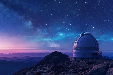 Astronomical Observatory Gazing at the Starry Night - obrazy, fototapety, plakaty