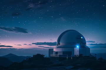 Fototapeta na wymiar Observatory Dome Under Twilight Star-sprinkled Sky
