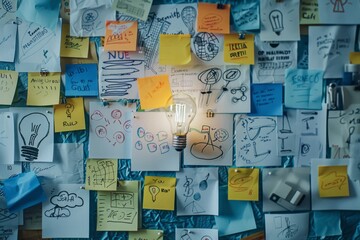 Creative Concept Board, Illuminated by Light Bulb Ideas
