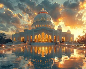 Obraz premium Bahai House of Worship Dome Rising into Soft Skies The temples form blurs upward