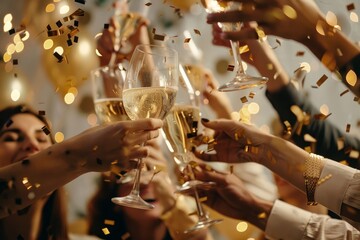 Joyous Party Scene with Cheers and Champagne Flutes