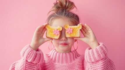 Child's Playful Snack Time: Kid with Animal and Flower Sandwiches Celebrating International Children's Day