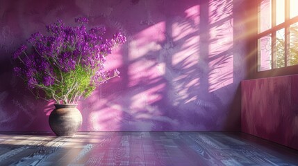 An empty room with a wall painted in a soothing shade of lavender, promoting relaxation and tranquility.