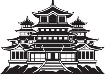 Japanese architecture. Hand drawn vector illustration

