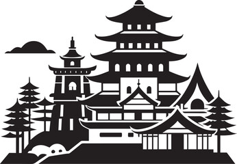 Naklejka premium Japanese architecture. Hand drawn vector illustration