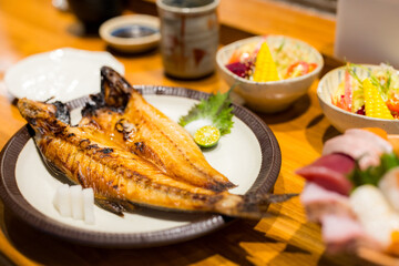 Grill Japanese fish in the restaurant - 775157708