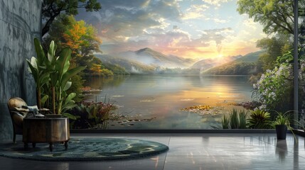 A tranquil mural awaits your vision, a blank canvas for your imagination.