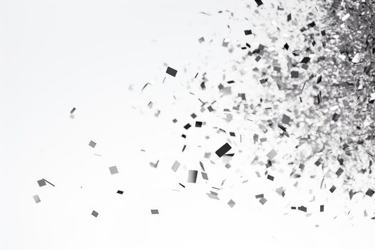Monochrome image capturing a dynamic explosion of confetti, creating a sense of celebration. Abstract Black and White Confetti Explosion