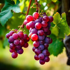 Fototapeta premium lifestyle photo ripe red grape bunch on vine.