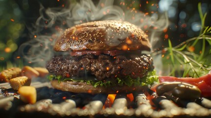 upclose screenshot of a burger on a grill
