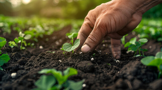 Farmer hands planting to plant in the garden, ai generated