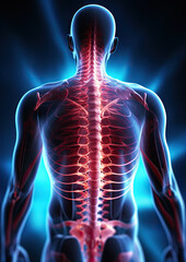 Human spinal pain from back view