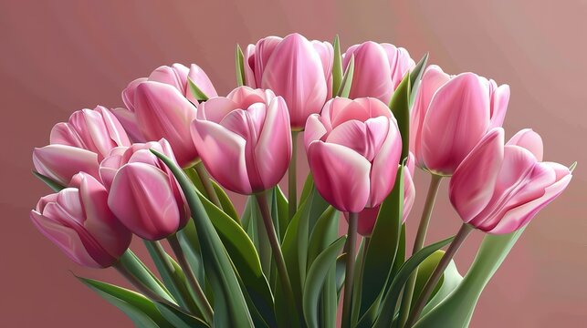 Glorious bouquet of spring pink tulips