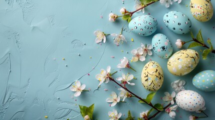 Fototapeta premium Easter card background in spring - Easter bunny and egg scene