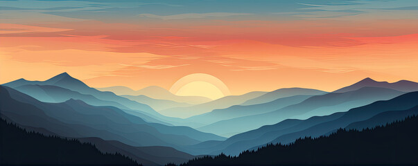 panorama of mountains landscape. dramatic sky at sunset. - obrazy, fototapety, plakaty