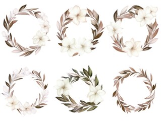 White thin barely noticeable flower frame with leaves isolated on white background pattern