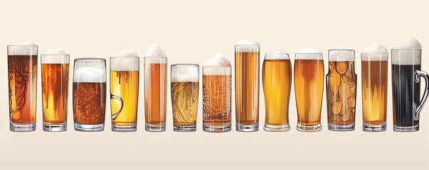 Foto op Canvas Beer glasses in various shape on white background. Wide banner © Alena