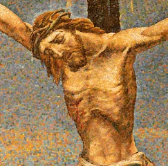 Foto op Canvas MILAN, ITALY - MARCH 4, 2024: The detail of mosaic of Crucifixion in the church Chiesa di San Agostino by unknown artist of 20. cent. © Renáta Sedmáková