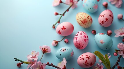 Fototapeta na wymiar Easter card background in spring - Easter bunny and egg scene