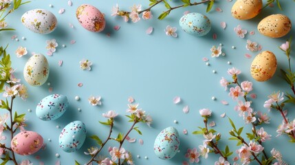 Easter card background in spring - Easter bunny and egg scene