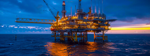 Offshore industrial oil rig, energy and power production technology at sea