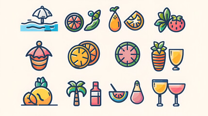  Beach icon pack symbol template collection logo vector illustration, ai generated
