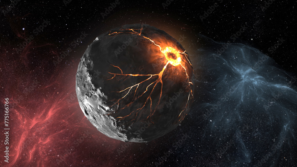 Wall mural 3d rendering- dead planet in deep space cinematic view of dead planet