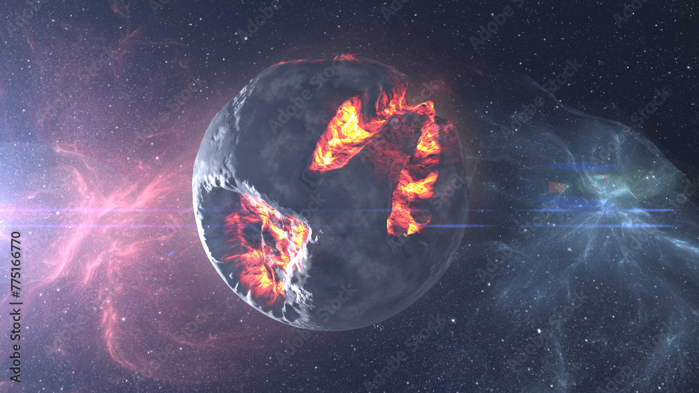 Canvas Prints 3d rendering- dead bombarded planet in deep space cinematic view of dead planet