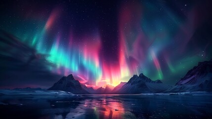 Vibrant northern lights in night sky, ultra detailed long exposure aurora borealis photography