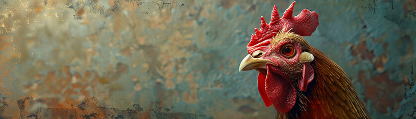 Rooster Portrait with a Rustic Backdrop - obrazy, fototapety, plakaty