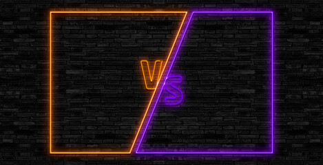 Neon Versus set. Different neon frames with VS letters. Frame for competition. Neon battle banner....