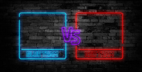 Versus screen design in neon style. Neon banner Announcement of two fighters. Blue futuristic neon VS leaves. Competition vs match game, martial battle vs sport. Vector illustration