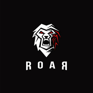Aggressive roaring lion logo icon vector illustration template on black background