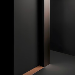 A black wall with a brown metal pole in the middle