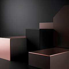 A series of boxes stacked on top of each other, with some of them being black and others being gold. The boxes are arranged in a way that creates a sense of depth and dimension