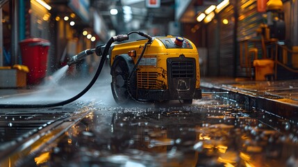 an electric power washer, effortlessly blasting away dirt and grime with high-pressure precision, in cinematic 8k high resolution.