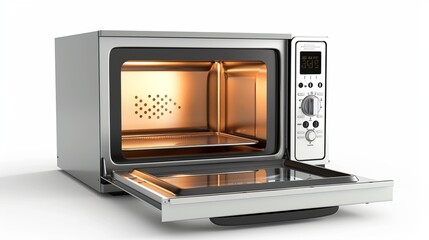 Fototapeta premium Modern Stainless Steel Oven with Open Door and Illuminated Interior Featuring a Digital Control Panel