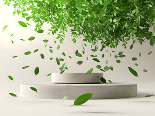 Serene Nature-Inspired Podium Display with Sunlight and Leaves Shadows