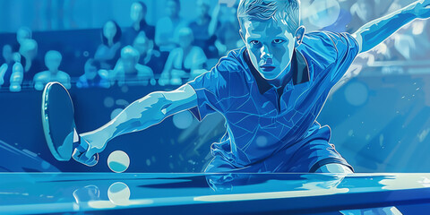 Dynamic Serve: The Art of Table Tennis in blue 2 - obrazy, fototapety, plakaty