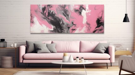 Modern living room interior design with abstract painting on the wall. Generative AI
