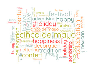 Cinco de Mayo word cloud template. Cultural concept vector background.
