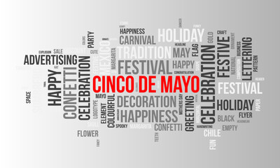 Cinco de Mayo word cloud template. Cultural concept vector background.