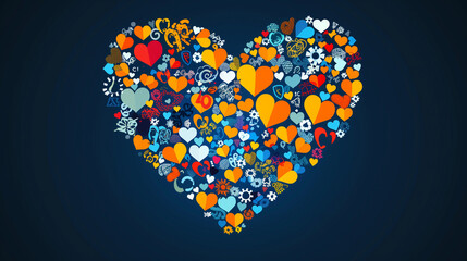 Abstract vector art illustration of a heart composed of different symbols of happiness - obrazy, fototapety, plakaty