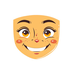 Vector art emoticon: smiling face with bright sparkling eyes in a minimalist design