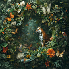 Illustrate the intricate tapestry of life in global sanctuaries through a breathtaking aerial perspective Showcasing the symbiotic relationship between flora and fauna