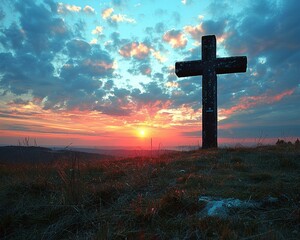 Symbolic Cross Silhouette Against a Dramatic Sky