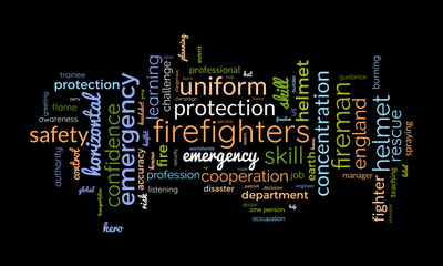 Firefighters Day word cloud template. Career awareness concept vector background.