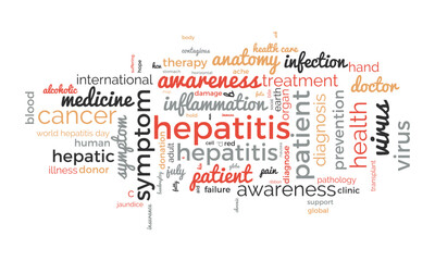 Hepatitis word cloud template. Health and Medical awareness concept vector background.
