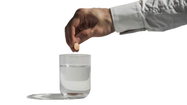 
Businessman saves money Hand holding a coin in a glass jug